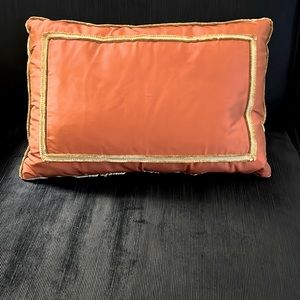 Designer fabric rectangle accent pillow- fabric from Schumacher with trim. Coral